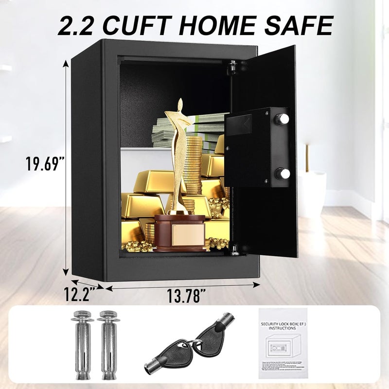 Tenamic Fireproof Safe Box 2.2 Cuft Electronic Digital Security Box, Keypad Large Lock Box Cabinet Safes with Internal Light, Solid Alloy Steel Office Hotel Home Safe with 2 Passwords, Black - Image 2